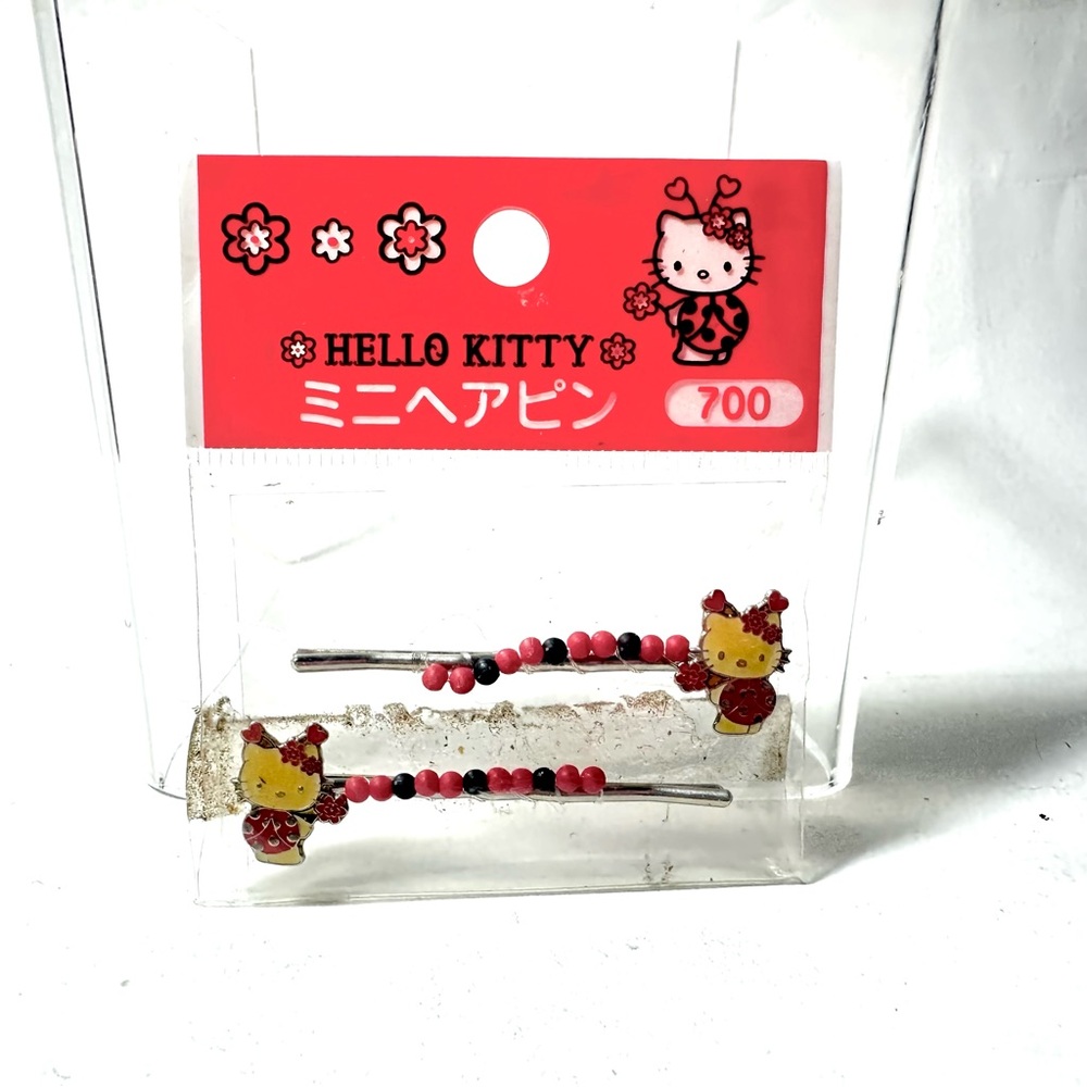 Vintage Sanrio Hello Kitty Ladybug Hair Clips Barette Bobby PIns Ladybird 2000